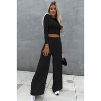 Black Crop Top and Wide Leg Pants Two Piece Set - XL thumbnail