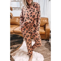 Pale Chestnut Leopard Long Sleeve Top and Drawstring Pants Set - M thumbnail