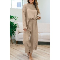 Smoke Gray Loose Textured Pullover and Pants Outfit - S thumbnail