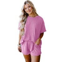 Phalaenopsis Ribbed Textured Knit Loose Fit Tee and Shorts Set - L thumbnail