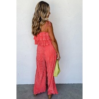 Pale Chestnut Ruffle Tiered Cami Pleated Wide Leg Pants Set - L thumbnail