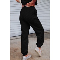 Black Lattice Textured Cropped Tee and Jogger Pants Set - XL thumbnail