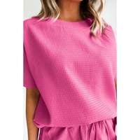 Rose Red Casual Textured Tee and Drawstring Shorts Set - L thumbnail