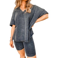 Black Mineral Washed Oversized T Shirt and Shorts Set - S thumbnail