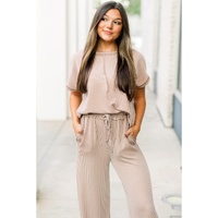 Parchment Exposed Seam Ribbed Tee and Pants Two-piece Outfit - L thumbnail