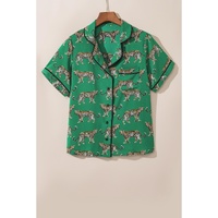 Green Cheetah Print Short Sleeve Shirt and Pants Pajama Set - L thumbnail