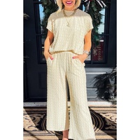 Apricot Metallic Lattice Textured Casual Two Piece Set - M thumbnail