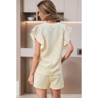Apricot Textured Ruffled Sleeve Tee and Drawstring Shorts Set - L thumbnail