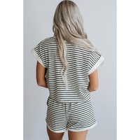 White Stripe Contrast Edge Tee and Shorts Set - S thumbnail