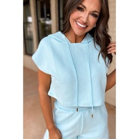 Beau Blue Textured Cropped Hoodie and Shorts Set - XL thumbnail