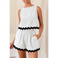 White Ricrac Trim Tank Top Elastic Waist Shorts Set - L thumbnail