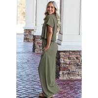 Seagrass Raw Hem Loose Tee and Wide Leg Pants Set - L thumbnail