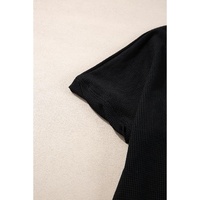 Black Waffle Knit Oversize Tee and Shorts Set - S thumbnail