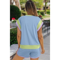 Blue Contrast Trim Cap Sleeve Tee Shorts Set - XL thumbnail