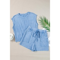 Dusk Blue Mineral Wash Tee and Drawstring Shorts Set - 2XL thumbnail
