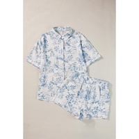 Sky Blue Floral Short Sleeve Shirt and Shorts Set - XL thumbnail
