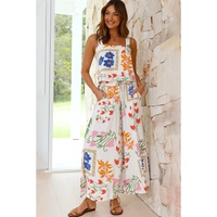 White Colorful Printed Square Neck Tank and Wide Leg Pants Set - XL thumbnail