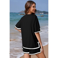 Black Contrast Trim Tee and Shorts Set - S thumbnail
