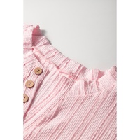Light Pink Textured Short Sleeve Henley Top and Pocketed Wide Leg Pants - S thumbnail