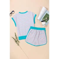 Pink Stripe Color Block Loose Fit Two Piece Shorts Set - XL thumbnail
