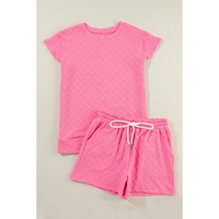 Sachet Pink Checkered Textured Tee and Drawstring Shorts - L thumbnail