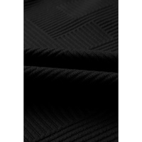 Black Solid Textured Collared V Neck Top and Wide Leg Pants Set - S thumbnail