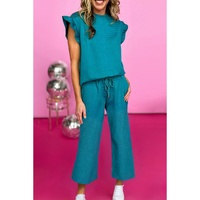Skobeloff Ruffled Sleeve Summer Top and Cropped Loose Pants Set - XL thumbnail