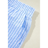 Sky Blue Stripe V Neck Bowknot Crop Tank and Shorts Set - XL thumbnail
