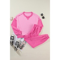 Bonbon Contrast Patchwork Pullover and Drawstring Joggers Set - L thumbnail