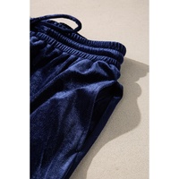 Navy Blue Solid Velvet Ruffled Two Piece Pants Set - S thumbnail