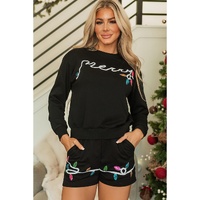 Black Sequin Merry Graphic Pullover and Shorts Outfit - L thumbnail