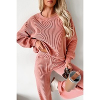 Blossom Ribbed Knit Drop Shoulder Pocketed Two Piece Lounge Set - S thumbnail