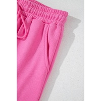 Bright Pink Solid Seamed Zipper Jacket and Drawstring Waist Pants Set - 2XL thumbnail