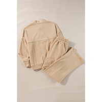 Apricot Solid Seamed Zipper Jacket and Drawstring Waist Pants Set - L thumbnail