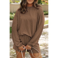 Chestnut Corded Knit Long Sleeve Top and High Waist Shorts Set - XL thumbnail