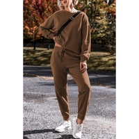 Coffee Solid Color High Low Pullover and Skinny Pants Set - S thumbnail