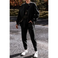 Black Solid Color High Low Pullover and Skinny Pants Set - L thumbnail