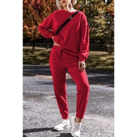 Racing Red Solid Color High Low Pullover and Skinny Pants Set - S thumbnail