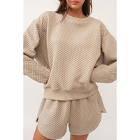 Parchment Solid Color Quilted Long Sleeve Top and Shorts Set - S thumbnail