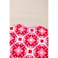 Sachet Pink Geometric Print Long Sleeve Top and Drawstring Shorts Set - M thumbnail