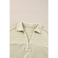 Parchment Textured Buttoned Long Sleeve Top 2 Piece Shorts Set - S thumbnail