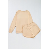 Apricot Striped Accent Pullover and Shorts Two Piece Casual Set - L thumbnail