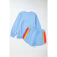 Beau Blue Striped Accent Pullover and Shorts Two Piece Casual Set - M thumbnail
