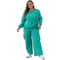 Solid Color Pullover Top and Cargo Pants Set - 3XL thumbnail
