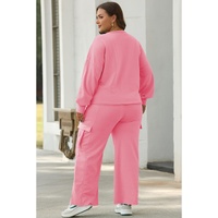 Sachet Pink Solid Color Patchwork Pullover Top and Cargo Pants Set - 2XL thumbnail