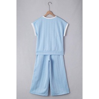 Beau Blue Textured Colorblock Edge Tank Top High Waist Pants Set - S thumbnail