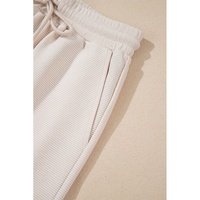 Apricot Textured Ruffled Sleeve Zipped Top and Wide Leg Pants Set - M thumbnail
