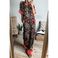 Brown Animal Print Color Contrast Edge Loose Fit Pants Set - XL thumbnail