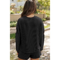 Carbon Grey Sequin Rugby Football Corded Knit Two Piece Shorts Set - 2XL thumbnail