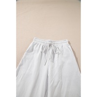 Gray Stripe Zipped up Collar Ruffled Sleeve Tee and Wide Leg Pants 2pcs Outfit - L thumbnail